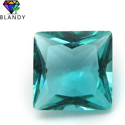 Free Shipping 2x2~12x12mm Square Shape Loose Glass Stone 5A Qaulity Princess Cut Light Green Synthetic Gems For Jewelry