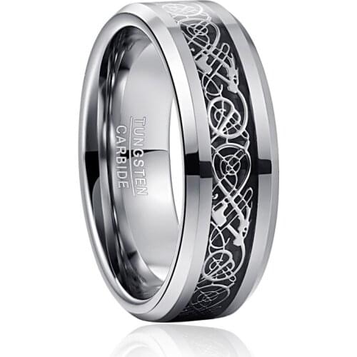Black Carbon Fiber Black Dragon Tungsten Steel Ring Comfort Fit Full Size 7-12 Engagement Party Female Jewelry