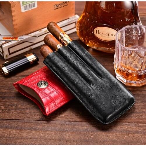 CIGARLOONG Cigar Case Cow Leather Travel Portable Pocket 3 Tube Holder Cigar Moisturizing Case Gift Box