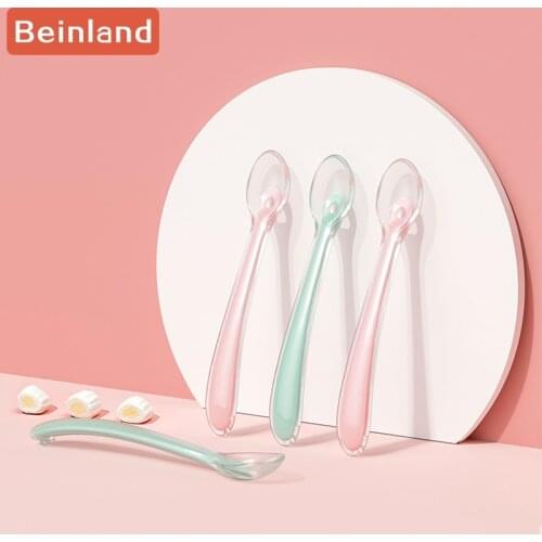 Cuchara de silicona para bebé recién nacido, cuchara suave con detección de temperatura, vajilla de entrenamiento, herramientas