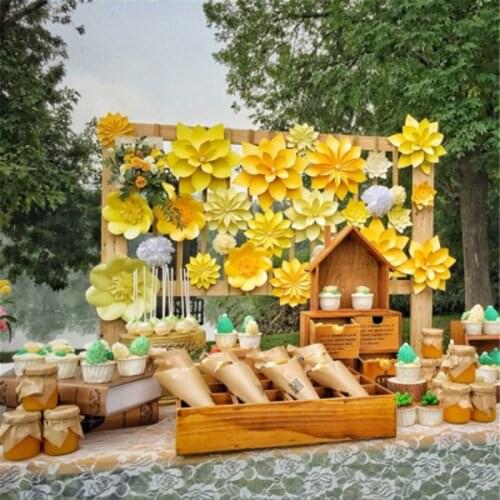 23PCS SET Handmade Simulation Pearlescent Giant Paper Flowers For Wedding Flowers Decorated Window Background Backdrops Deco