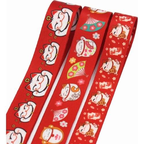 1” 5yard lucky cat double-sided thickened mobile phone rope pacifier anti-drop webbing mask with diy handmade key lanyard 1080