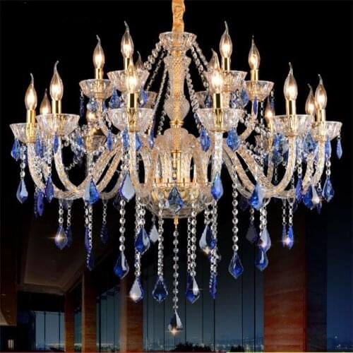 European luxury blue crystal chandelier living room dining room bedroom Mediterranean LED Candle Chandelier free shipping