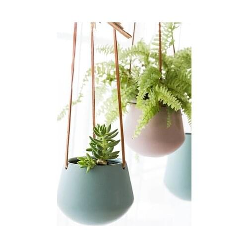 European Ins Indoor Green Radish Ceramic Flower Pot Solid Color Lazy Plant Belt Hanging Hanging Basin Basket