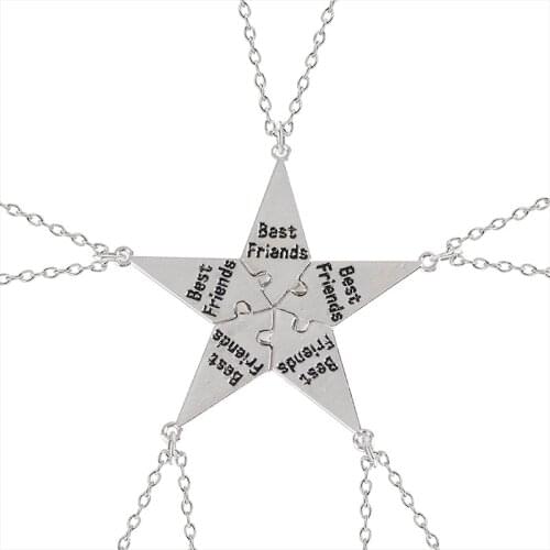 Hot Sale 5 Piece Set Stitching Pentagonal Necklace Best Friend English Letter Lettering Pendant Girlfriends Birthday Choker Gift