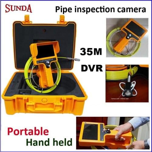 WOPSON 35M Cable Wall Pipe Inspection Camera With 7inch LCD fiberglass cable DVR recorder hand held pipe inspection camera35M