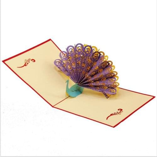 Laser Cut Peacock 3D Pop Up Cards Greeting Postcards Vintage Paper Kirigami Invitations Wedding Birthday Thank You Cards Gifts