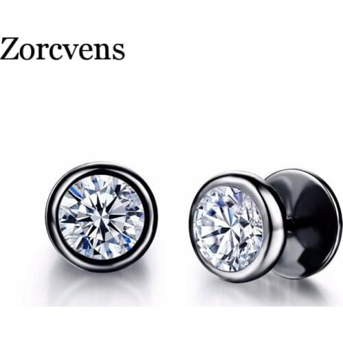 LETAPI New Arrival Fashion Jewelry Delicate Stainless Steel Inlaid CZ Accessories Silver Color Black Man Woman Stud Earrings