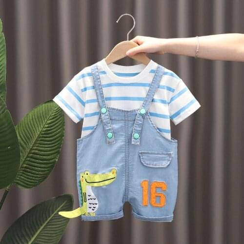 LISUNNY Baby Boys Girls Clothing Sets 2021 Summer Children Kids Casual Clothes Toddler Infant Stripe T Shirt Denim Shorts
