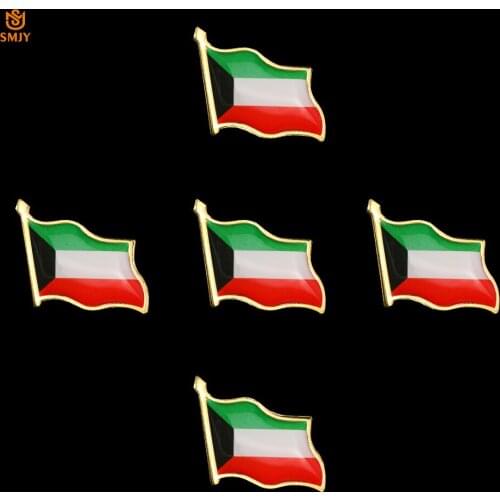 5PCS Middle East Kuwait Waving Flag Brooch Badge World Country Custom Metal Enamel Denim Jacket Sun Hat Lapel Pins Jewelry Gift