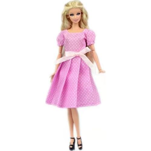 Fashion Pink Dotted Polka Doll Dresses for Barbie Clothes Outfits Evening Party Gown Princess Dancing Vestidoes Kids DIY Toy 1/6