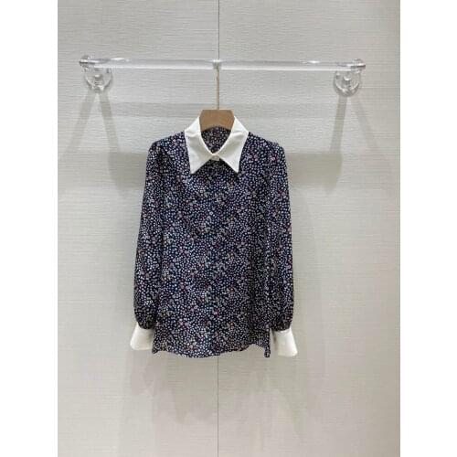 Fashion 2021 new ladies long sexy casual silk puff sleeve printed shirt 1024