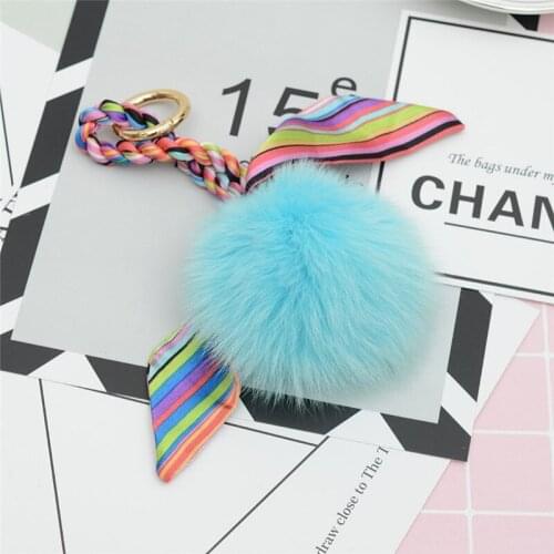 Fashion Real Fox Fur With Accessories Scarves Key holder Bowknot Keychains Women Bag Charm Pendant EH827
