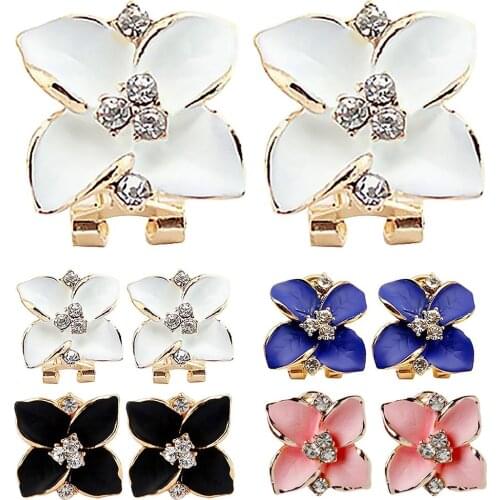 Fashion Women Flower Shape Enamel Clip on Earrings Without Piercing Cute Party Jewelry Gift
