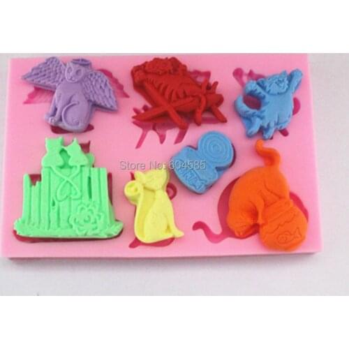 Cat cartoon animals series fondant cake molds soap chocolate mould for the kitchen baking FM099
