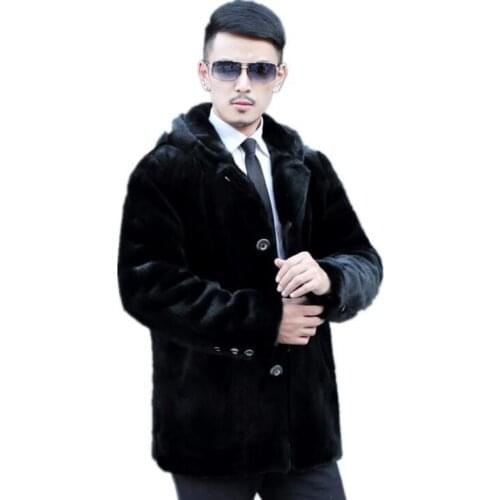 Hooded faux mink fur leather jacket mens warm fur leather coat men loose jackets clothes winter autumn thicken fashion black