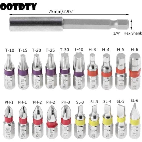 20 Pcs Torx Flat Hex Screwdriver Bit Set PH Head Color Coded with Magnetic Holder