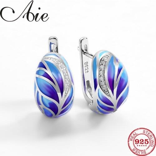 Genuine 925 Silver Jewelry Blue purple enamel Delicate Earrings for women with Cubic Zirconia Luxury Party Fine Jewelry