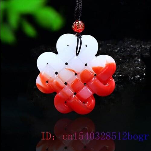 Jade Chinese knot Pendant Gemstone Jewelry Chinese Charm Carved Natural Double sided Necklace Amulet Gifts Red White Jadeite