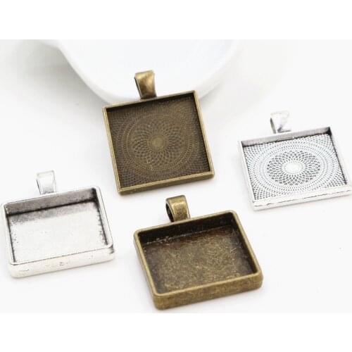 New Fashion 6pcs 20mm Inner Size 4 Style Square Cabochon Base Setting Charms Pendant,Fit 20mm Square Glass Cabochons