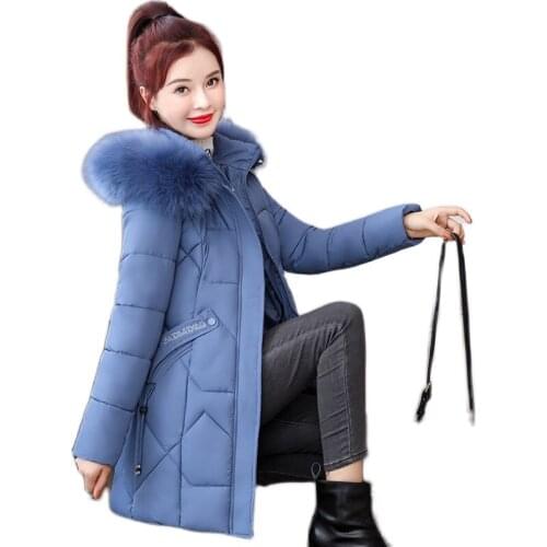 New Winter Parkas Women Long Down Cotton Jacket Thicken Fur Collar Hooded Overcoat Female Jacket Cotton Padded Coat Warm Outwear