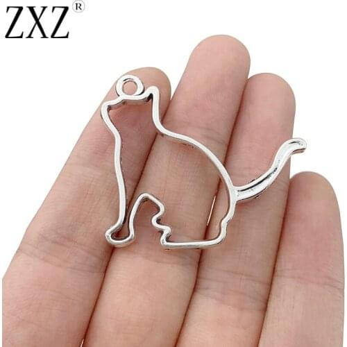ZXZ 10pcs Tibetan Silver Open Hollow Cat Charms Pendants for Necklace Earrings Jewelry Making Accessories
