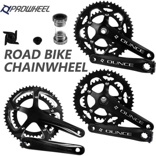 PROWHEEL Road Bike Hollow Double Sprockets Crankset 170mm 53-39T 50-34T Crank Chainring with Bottom Bracket BB 110BCD 130 BCD