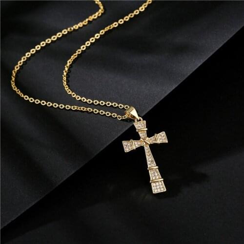 Simple Stylish Cross Shape Women Pendent Necklace Birthday Gift Shiny CZ Female Fashion Accessories Jewelry 20682
