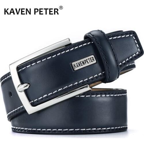 Men Genuine Leather Belt Fashion Real Leather Belts For Men With Single Prong Buckle Dress Black Cowskin Belt Ceinture Homme