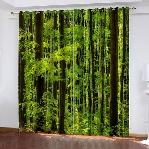 Customized size Luxury Blackout 3D Window Curtains For Living Room green froest curtains