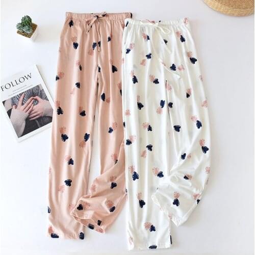 Japanese pajamas bottoms womens cotton spring and autumn trousers cotton knitted cotton home pants loose large size trousers