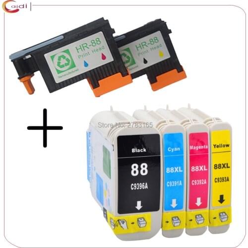 Compatible 2 Pack HP 88 Printhead C9381A C9382A Print head + Officejet 7400 L7480 500 K5400 K550 5400 Printer ink cartridge