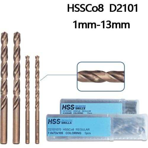 HSSCo8 Straight Shank Twist Drill D2101 YG 100% Original 1.0mm-13.0mm Processing Stainless Steel Titanium Nickel-Chromium Alloys