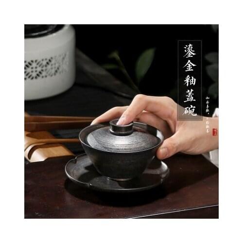 Fine Tea Tureen Handmade Gold-plated Iron Glaze Of Stoneware Large Tea Bowl Ceramic Tea Cup kungfu Pu'er Green Teaware