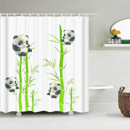 Waterproof Shower Curtain Cartoon Cute Panda Owl Print Bath Curtain Polyester Fabric Baby Bath Decor Shower Curtains With Hooks