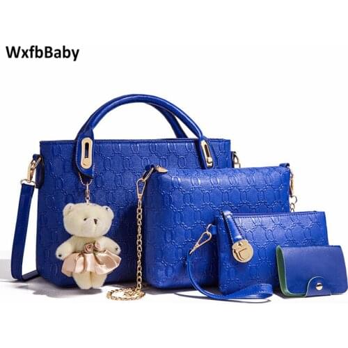 WxfbBaby handbags+Day clutches+coin purse+card case for women 2018 Luxurious 4pcs real leather Composite bags New Evening bags