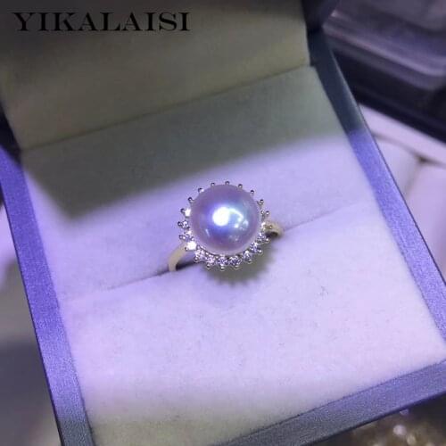 YIKALAISI 925 Sterling Silver Jewelry Oblate Pearl Rings 2020 Fine Natural Pearl jewelry 9-10mm Rings For Women wholesale