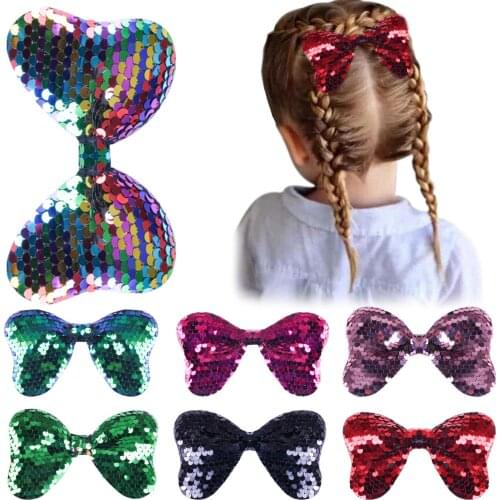 Sequin Girl Hairpin Children Large Bow Clips Duckbill Hair Accessories For Kids Bling Bling Party Headwear
