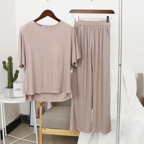 Women Pajama Sets Short Sleeve Shirt+Pant 2 Piece Sleepwear Casual New Pyjamas Female Home Suit Summer Modal Pijama Mujer