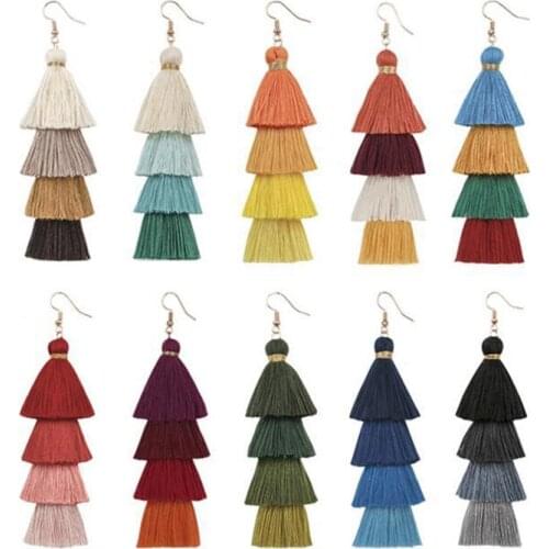 Boho Ethnic 4 Layered Tassel Drop Earrings For Women Long Fringe Statement Dangle Earring Female Bohemian Jewelry Gift