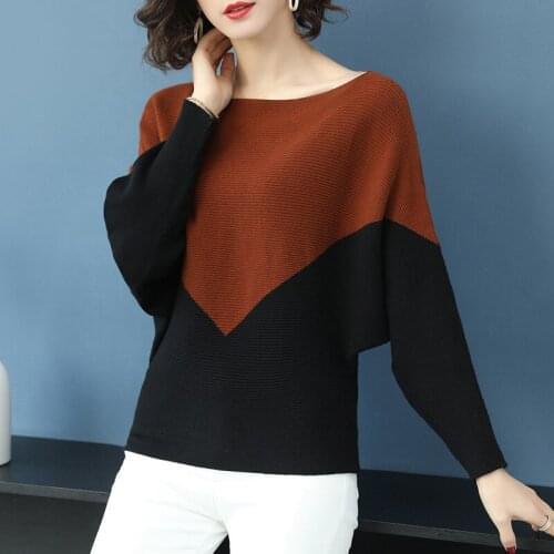 Fashion Batwing Sleeve Knit Sweater Women Pullover Spring Autumn Casual Short Color Matching Sweaters Jumper ladies Loose Tops