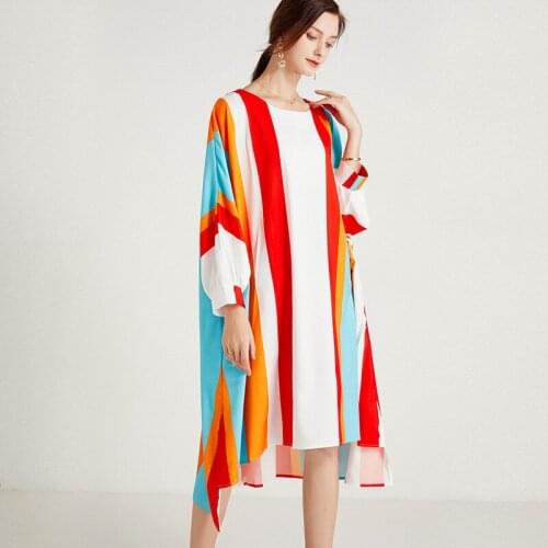 Womens Boho lLarge size stripes 2021 summer Floral new original loose large print bat sleeve beach skirt loose