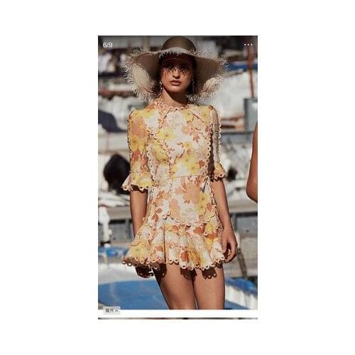 High quality Primrose Flutter Dress cotton and linen embroidered lace ruffled swing bohemian beach mini dress woman