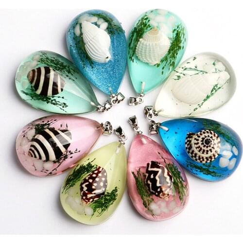 1pc Creative Ocean Starfish Conch Color Transparent Plexiglas Glass Pendant for Charms Jewelry Making DIY Necklace Accessories