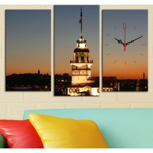 3 PCS Clock Istanbul Maidens Tower Painting Canvas 81X50 Cm