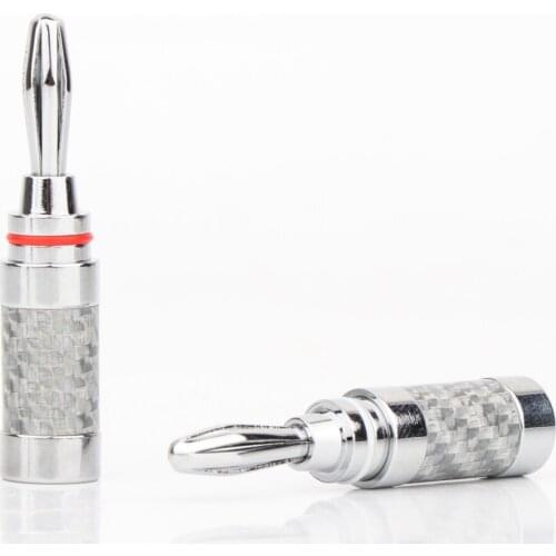 4 Pcs Hi-End Brass Rhodium Plated Carbon Fiber Male Terminal Banana Plug Connector Hifi Audio CD DVD Player AMPe Speaker Cable