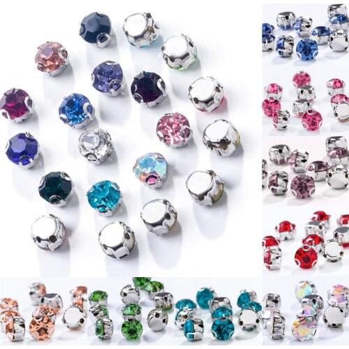 50/100pcs 3d Colorful glass Crystal With Silver claw settings 4-8mm Fancy colors Round shape Sew on rhinestone beads garment diy