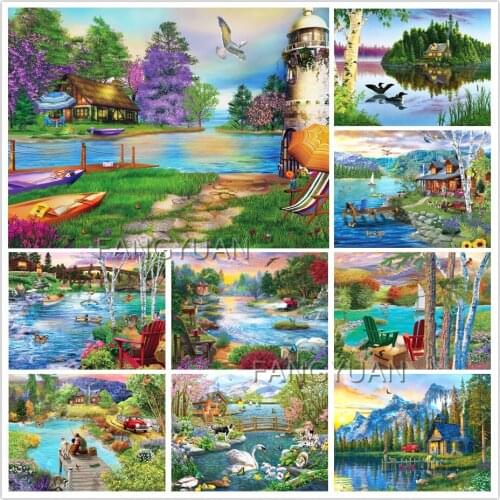 5D Diy Diamond Painting Scenery Full Square Round Diamond Embroidery Lake Landscape Cross Stitch Kit Mosaic Wall Art Pictures