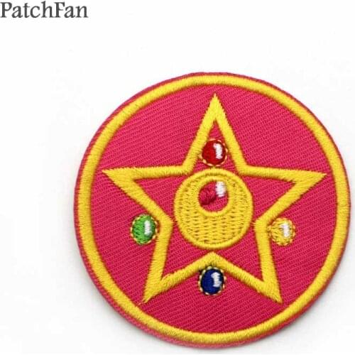 A0373 Patchfan New Arrival Sailor Moon R pink Star Embroidered Iron On Patches Fabric Badge Apparel DIY Patchworks