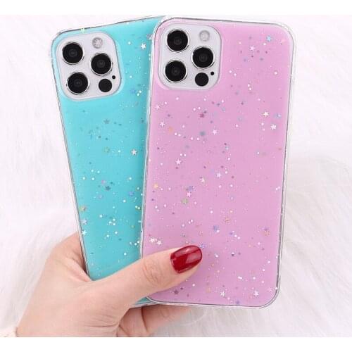 Glitter Star Sequins Bling Phone Case For iPhone 12 Pro Max 11 Pro Max XS XR X 8Plus Soft Transparent Candy Color Cover Funda